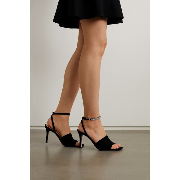 Adrienne Vittadini Womens Ginnie Black Heels Sandals with Rhinestone Ankle Strap - Picture 1 of 12